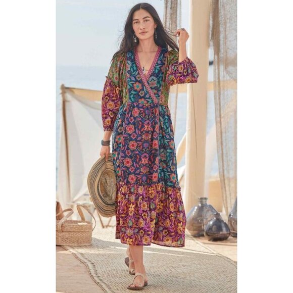 Sundance Tropic Dreams Midi Dress Womens Small Multicolor Floral Ballon Sleeves - Picture 1 of 16